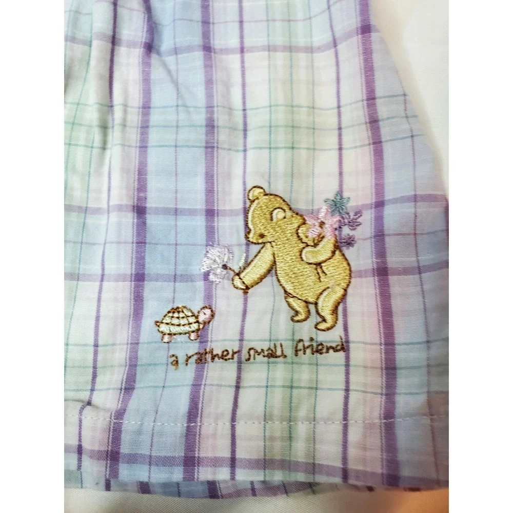 Vtg‎ Disney Winnie The Pooh Classic Dress Plaid Lavender Baby 6 Mo Embroidered